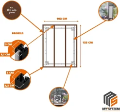 MySystem Verrière 3 verres Mackintosh - L x H : 102 x 125 cm - Laqué effet rouille granité - verre Clair inclus