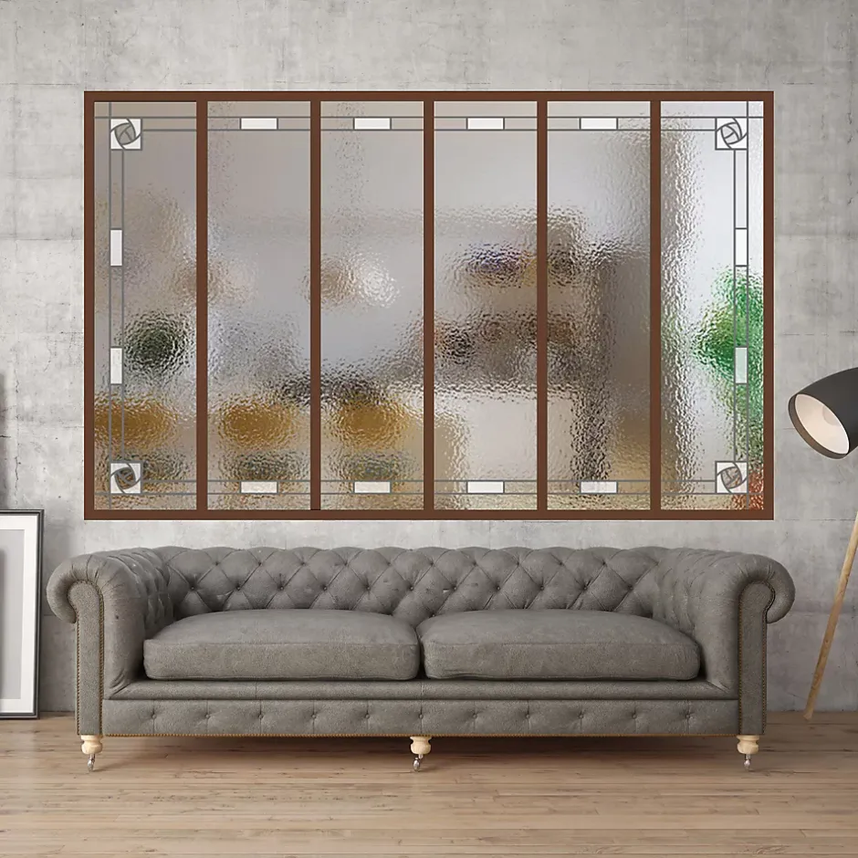 MySystem Verrière 6 verres Mackintosh - L x H : 201 x 125 cm - Laqué effet rouille granité - verre Sahara inclus