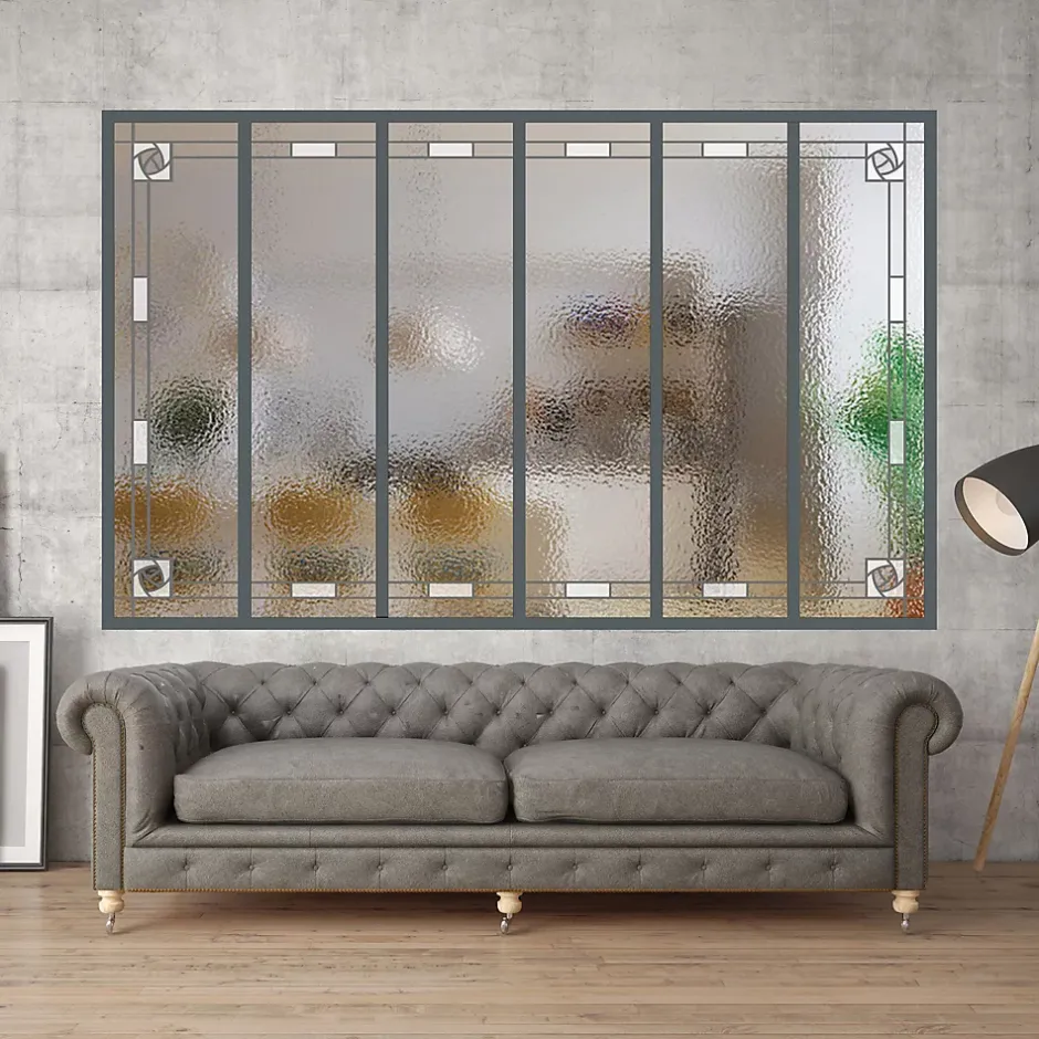 Verrière 6 verres Mackintosh - L x H : 201 x 125 cm - Laqué gris 7016 granité - verre Sahara inclus-MySystem