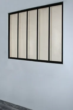 Verrière acier noir 5 vitrages opales H.105 x l.135 cm