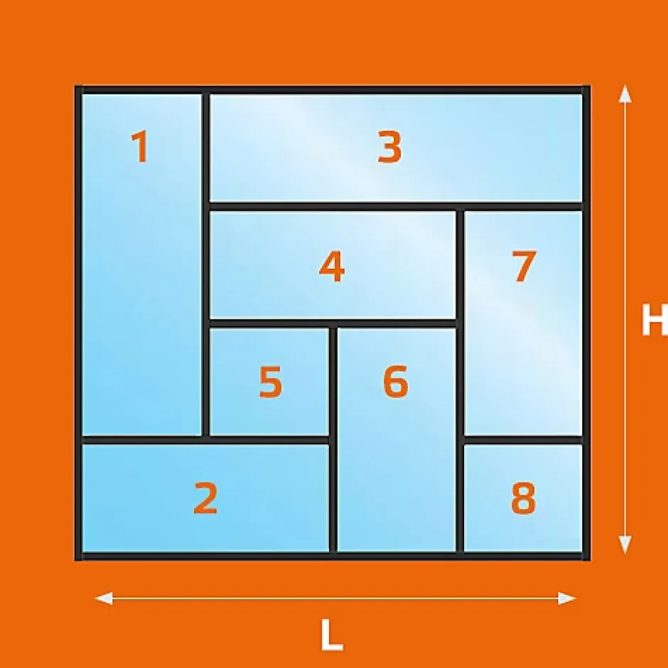 MySystem Verrière ArtDéco 8 - L x H : 170 x 170 cm - Laqué noir 9005 granité - vitrages inclus