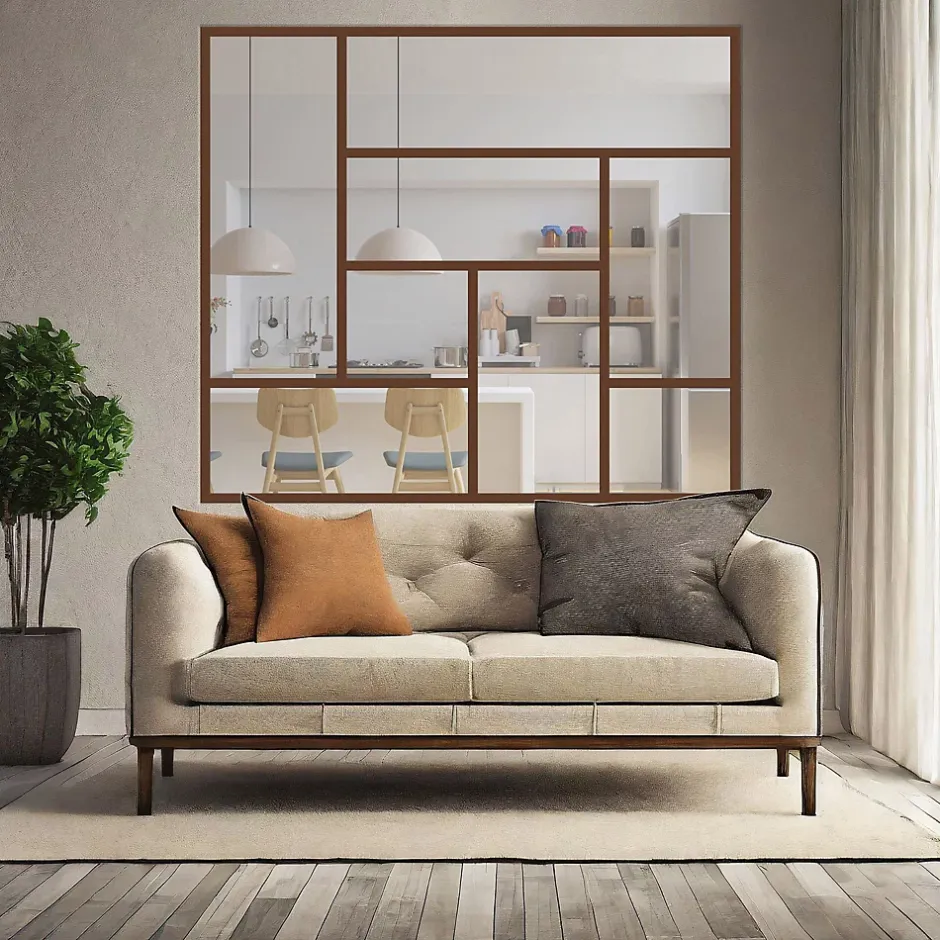 MySystem Verrière ArtDéco 8 - L x H : 170 x 150 cm - Laqué effet rouille granité - vitrages inclus