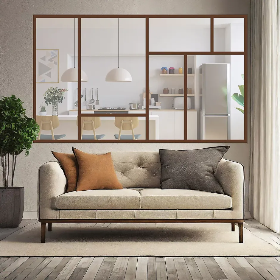 MySystem Verrière ArtDéco 7 - L x H : 210 x 150 cm - Laqué effet rouille granité - vitrages inclus