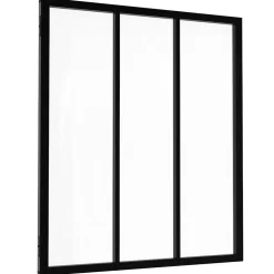 IDMarket Verrière atelier 3 vitrages L. 93 x H. 108 cm en métal noir et verre trempé