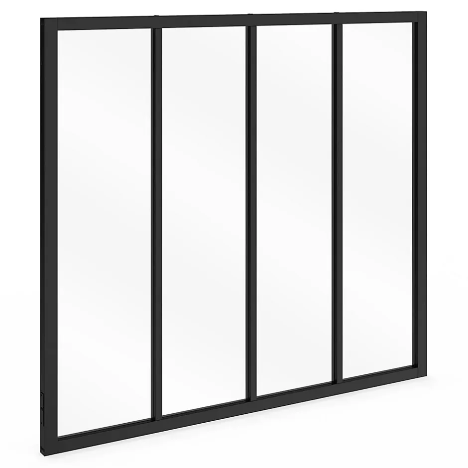 IDMarket Verrière atelier 4 vitrages L. 116 x H.108 cm en métal noir et verre trempé