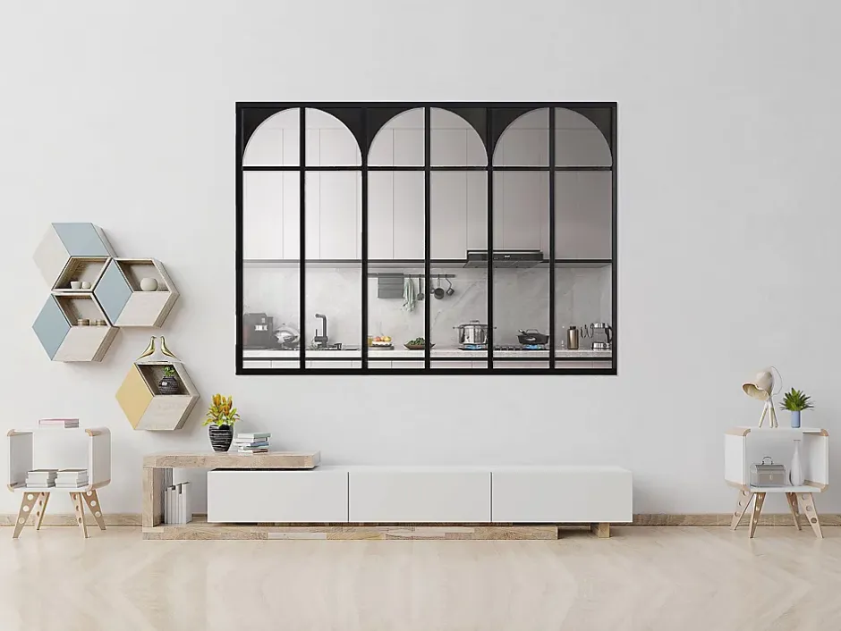 Verrière atelier art déco en aluminium thermolaqué 180x130 cm - Noir - ARCADEA-Vente-unique Sale