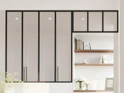 Vente-unique Verrière atelier avec imposte en aluminium thermolaqué - L120 x H130 + L83 x H40 cm - Noir - BAYVIEW