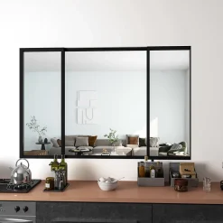 Verrière Atelier Coulissante en Aluminium Noir- L183xH108cm,4 Panneaux en 4mm Verre Trempé,Séparation Élégante Cuisine/Salon-AICA Sanitaire New
