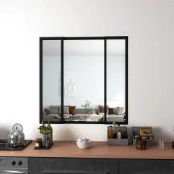 AICA Sanitaire Verrière Atelier Coulissante en Aluminium Noir- L123xH108cm,4 Panneaux en 4mm Verre Trempé,Séparation Élégante Cuisine/Salon