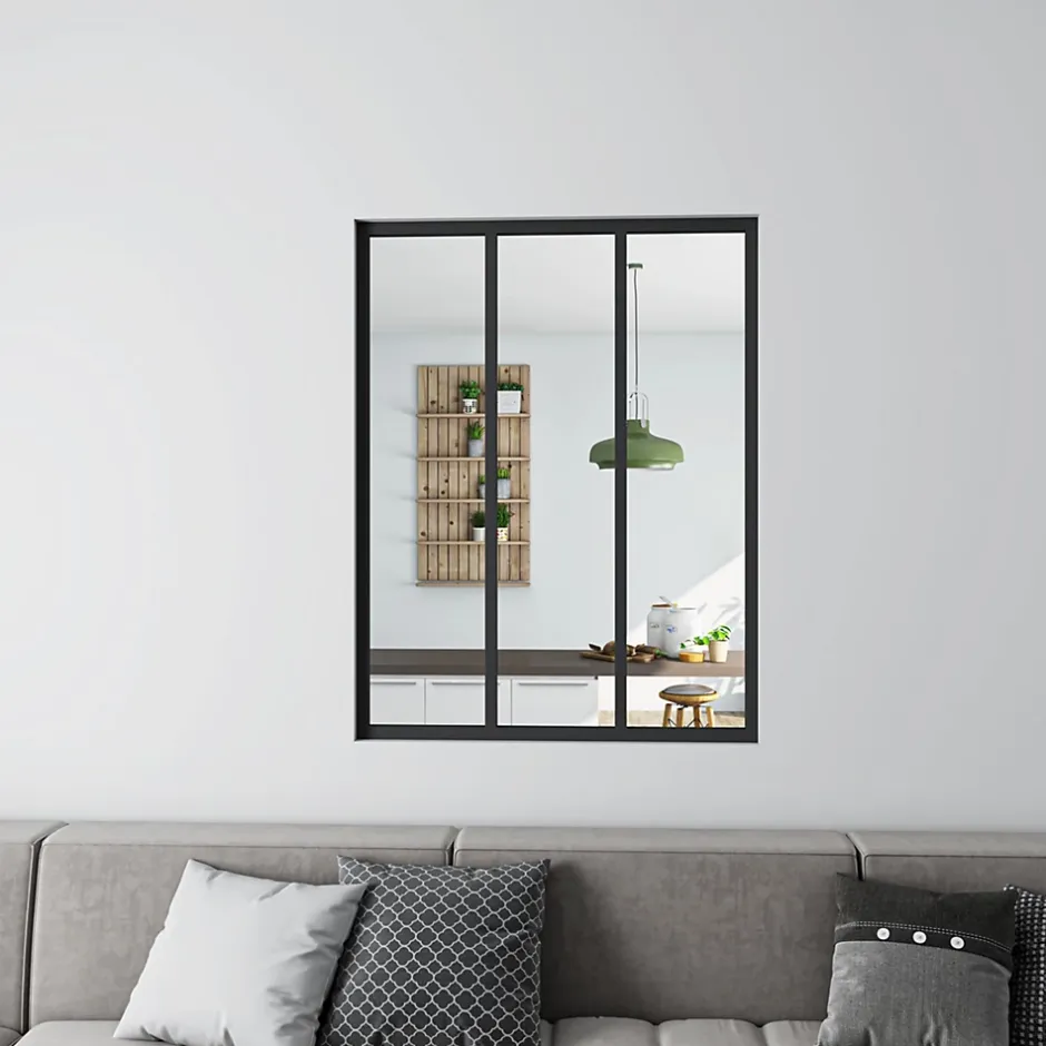 AICA Sanitaire Verrière Atelier en aluminium noir mat - 93x108cm - Noir -3 Vitrages Clairs