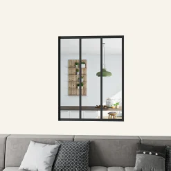 Verrière atelier en aluminium thermolaqué et 4mm verre trempé - L.93 x H.108 cm - Noir - Luminosité Maximale-AICA Sanitaire Outlet