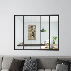 Verrière Atelier en aluminium noir mat - 153x108cm - Noir -5 Vitrages Clairs-AICA Sanitaire Discount