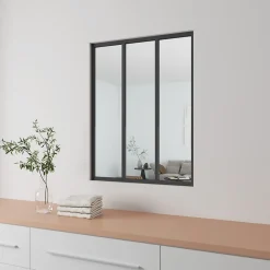 AICA Sanitaire Verrière Atelier fixe - L.93 x H.108cm - aluminium noir mat - 3 carreaux, vitrage trempé 4mm