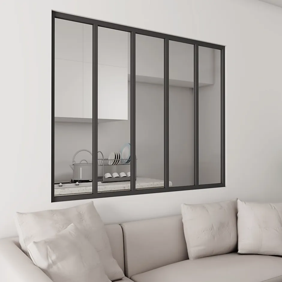 Verrière Atelier Fixe en Alu Noir L.153 x H.108 cm - 4mm Verre trempé - Luminosité Maximale et Sécurité-AICA Sanitaire