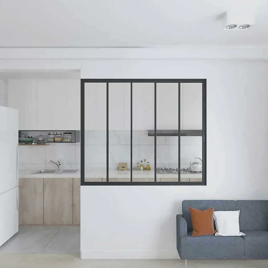 Verrière atelier - H.130xl.153- 5 vitrages - transparent- cadre et profilés noir mat-Schulte Hot