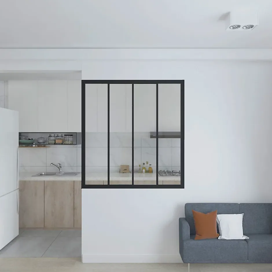 Verrière atelier - H.130xl.123 - 4 vitrages - transparent - cadre et profilés noir mat-Schulte Best