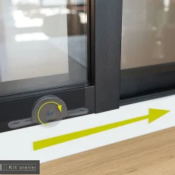 Verrière coulissante 6 carreaux transparents, coloris noir mat H108 x l.183cm