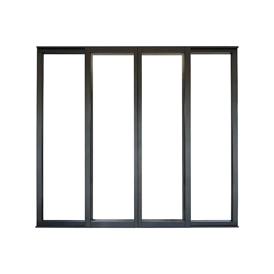 Verrière coulissante 4 carreaux transparents, coloris noir mat H108 x l.123cm