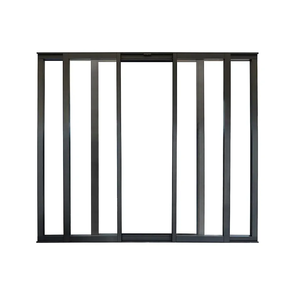 Verrière coulissante 4 carreaux transparents, coloris noir mat H108 x l.123cm