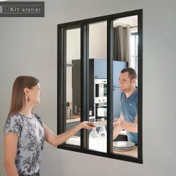 Verrière coulissante 3 carreaux transparents, coloris noir mat H108 x l.93cm