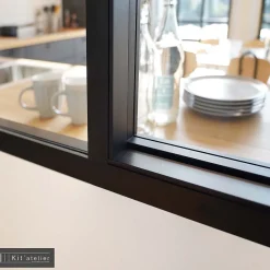 Verrière coulissante 3 carreaux transparents, coloris noir mat H108 x l.93cm