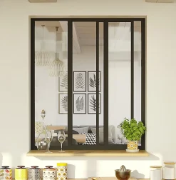 Optimum Verrière coulissante en aluminium noir 3 carreaux H.110 x 93,2 cm