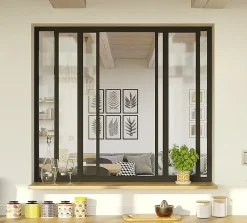 Verrière coulissante en aluminium noir 4 carreaux H.110 x 123,2 cm-Optimum Clearance