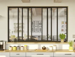 Optimum Verrière coulissante en aluminium noir 6 carreaux H.110 x 183,2 cm