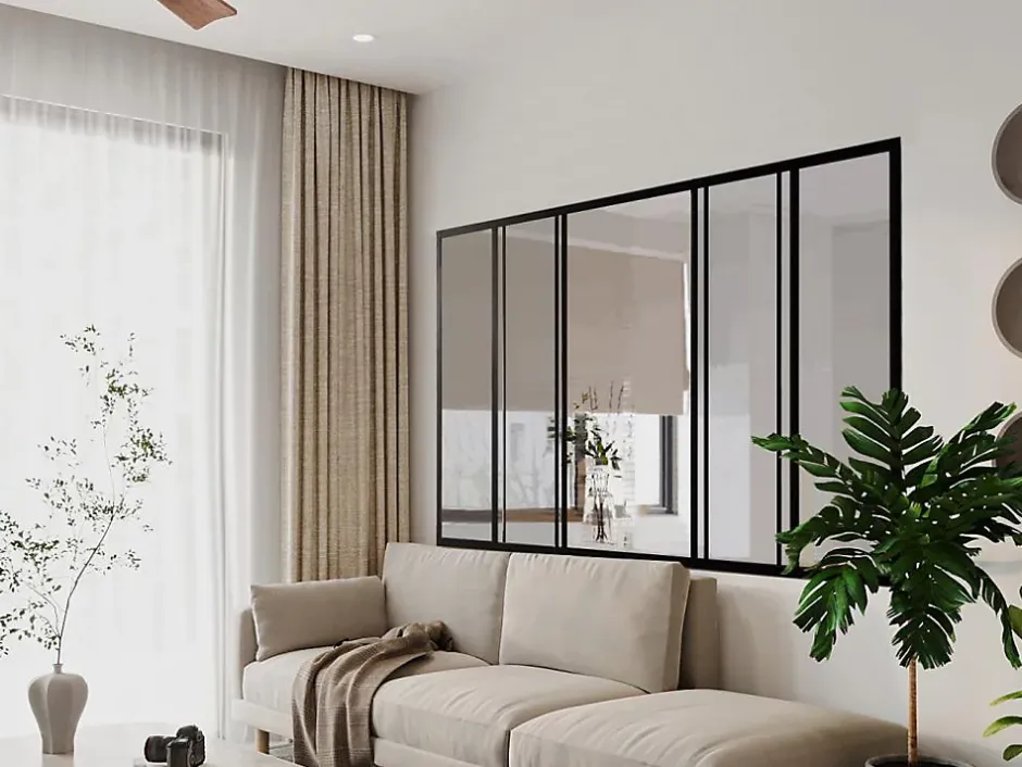 Vente-unique Verrière coulissante en aluminium thermolaqué noir 180x130 cm - RAVENA