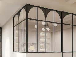 Verrière d'angle d'atelier art déco en aluminium thermolaqué - L120 x L120 x H130 - Noir - ARCADEA-Vente-unique Best