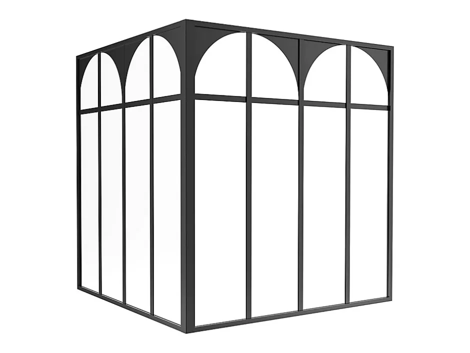 Verrière d'angle d'atelier art déco en aluminium thermolaqué - L120 x L120 x H130 - Noir - ARCADEA-Vente-unique Best