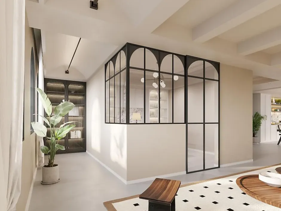 Verrière d'angle d'atelier art déco en aluminium thermolaqué - L120 x L120 x H130 - Noir - ARCADEA-Vente-unique Best