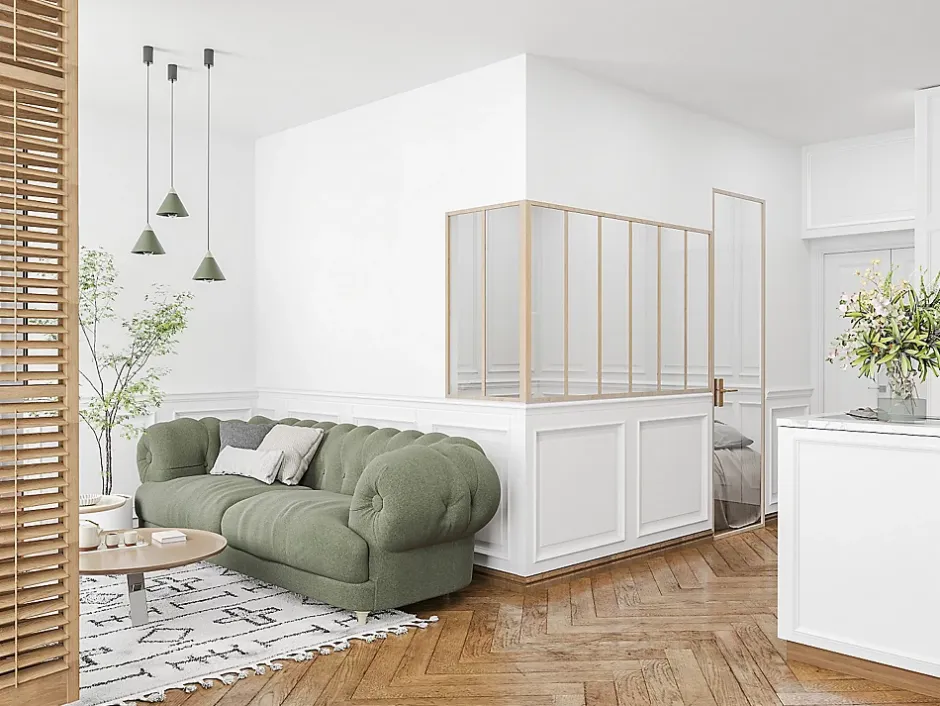 Verrière d'angle d'atelier en aluminium thermolaqué - L180 x L60 x H105 - Naturel clair - BAYVIEW-Vente-unique Outlet