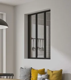 Verrière en aluminium noir 3 carreaux H.110 x 93,2 cm-Optimum