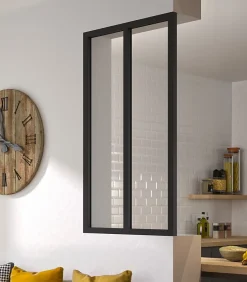 Optimum Verrière en aluminium noir 2 carreaux H.110 x 63,2 cm