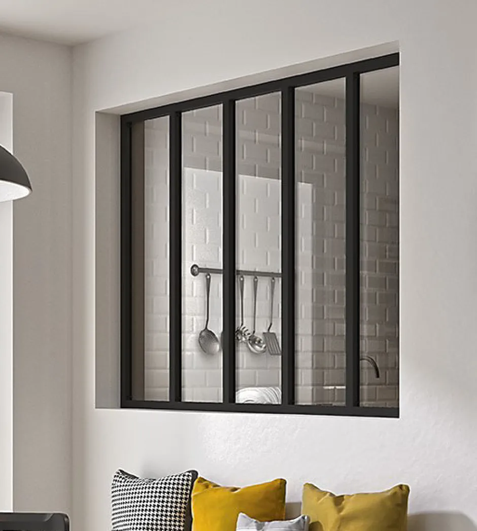 Verrière en aluminium noir 5 carreaux H.110 x 153,2 cm-Optimum New