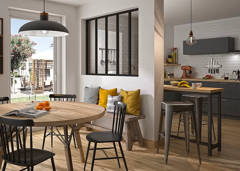 Verrière en aluminium noir 5 carreaux H.110 x 153,2 cm-Optimum New