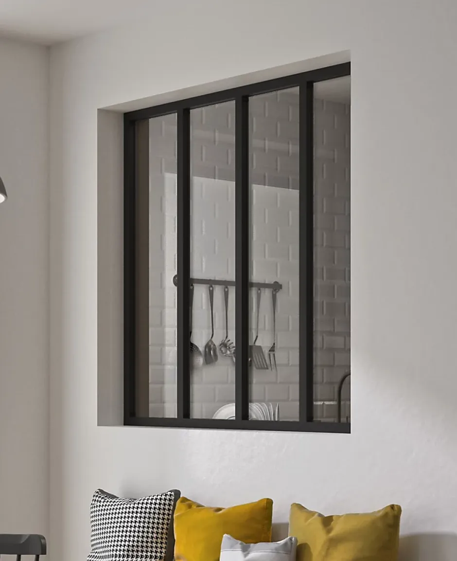 Verrière en aluminium noir 4 carreaux H.110 x 123,2 cm-Optimum Hot