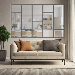 Verrière Loft 5 sections - L x H : 200 x 125 cm - Laqué gris 7016 granité - vitrages inclus-MySystem Clearance