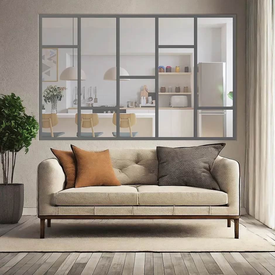 Verrière Loft 5 sections - L x H : 220 x 125 cm - Laqué gris 7016 granité - vitrages inclus-MySystem Discount