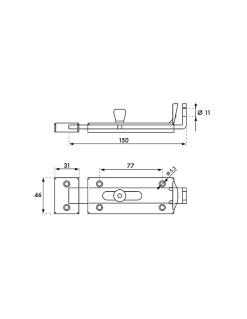 Thirard Verrou porte cadenas, longueur 150mm, pêne plat coulissant, gâche en acier cambré, acier zingué -