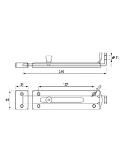 Thirard Verrou porte cadenas, longueur 250mm, pêne plat coulissant, gâche en acier cambré, acier zingué -