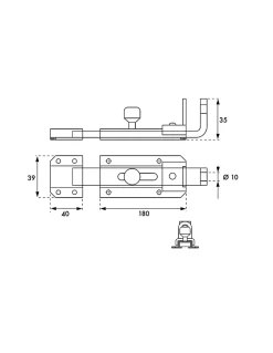Verrou transversal, porte cadenas cadenassable, longueur 180mm, pêne plat coulissant, acier zingué --Thirard Best