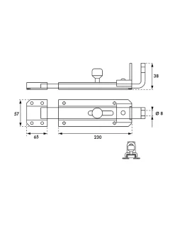 Thirard Verrou transversal, porte cadenas cadenassable, longueur 230mm, pêne plat coulissant, acier zingué -