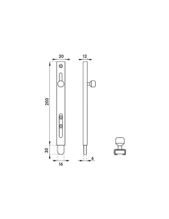 Verrou vertical, à visser, hauteur 200mm, pêne plat coulissant, acier zingué --Thirard Best