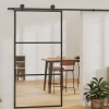Porte coulissante Verre ESG et aluminium 102x205 cm Noir, 29.11 kg-Vidaxl Clearance