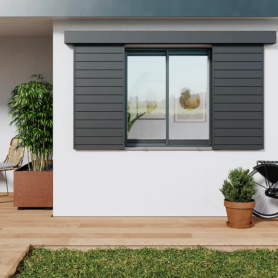 Fortia Volet coulissant aluminium anthracite - l.90 x H.155 cm - 2 vantaux