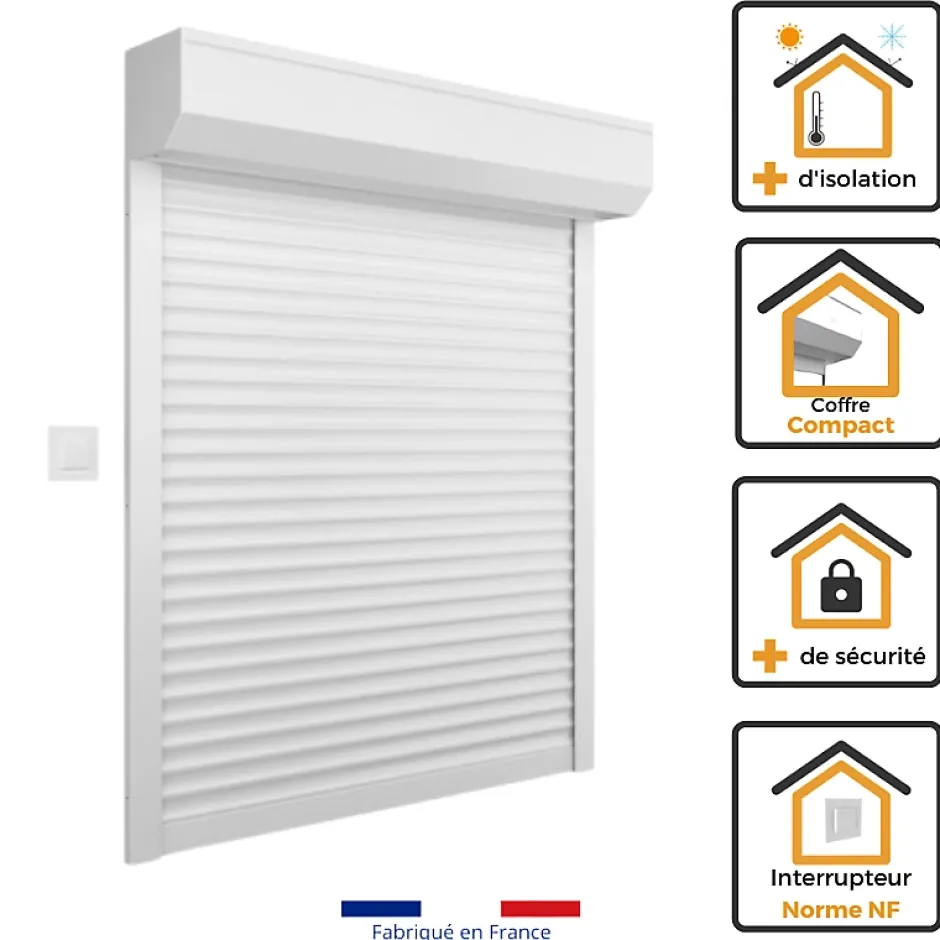 Volet-Moustiquaire Volet Roulant ALU H170 cm x L150 cm Electrique Filaire Blanc