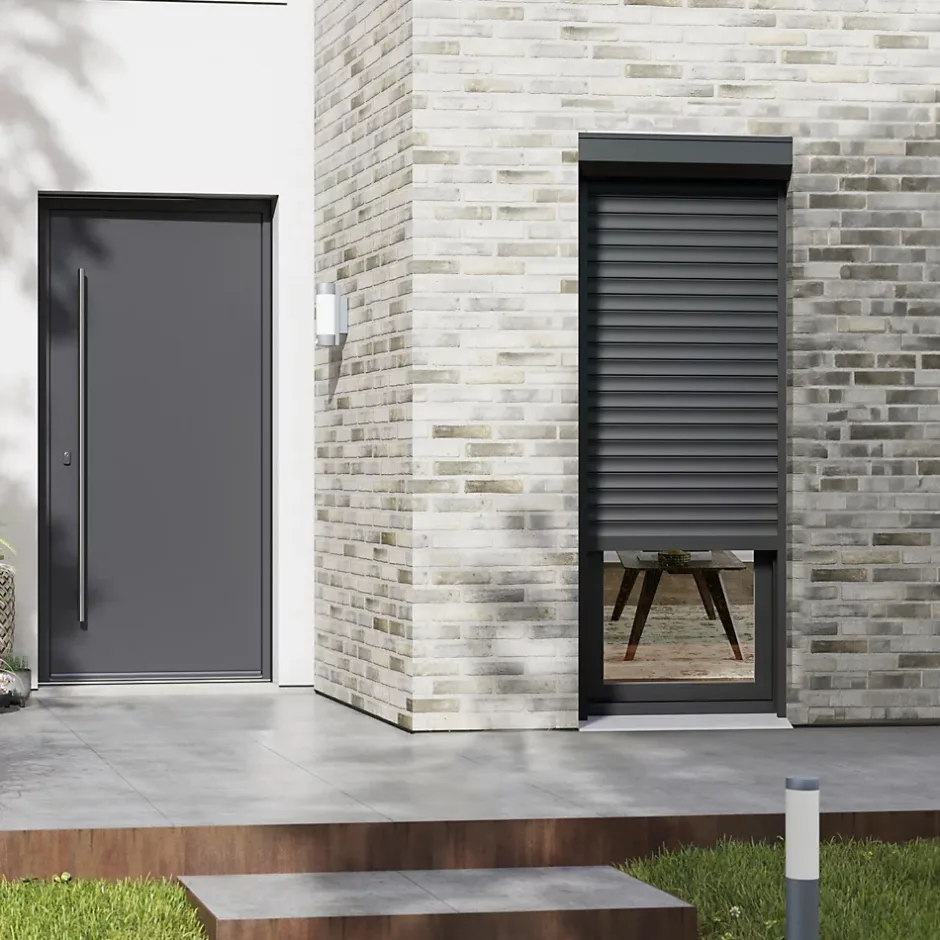 Volet roulant aluminium anthracite - ouverture motorisée - - l.120 x H.225 cm-Fortia Sale