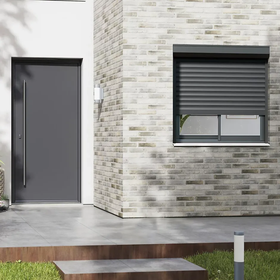 Volet roulant aluminium anthracite - ouverture motorisée - - l.90 x H.155 cm-Fortia Hot